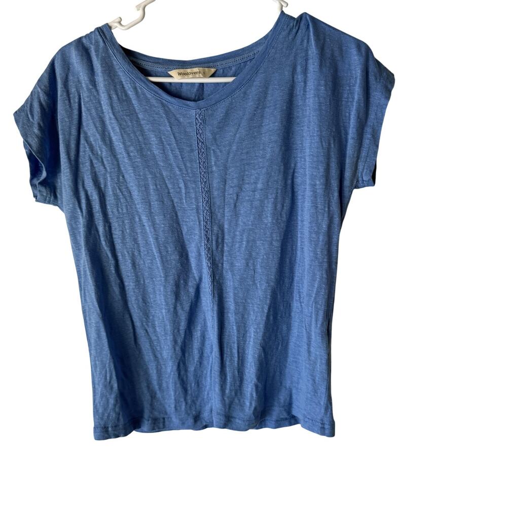 Woolovers Shirt Womens Small Blue‎ 100% Linen Lace Trim Lightweight Summer Top
